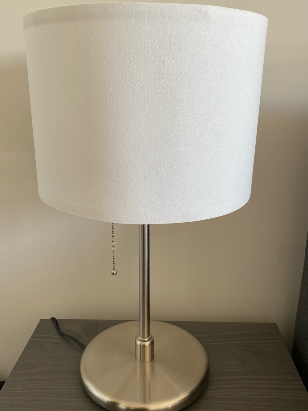 IKEA White Shade Table Lamp with Brushed Metal Base
